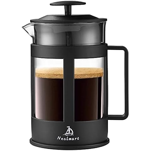 NEALMART French Press Coffee Maker, Tea Maker with Triple Filters, 28 Oz (800ML) Stainless Steel Plunger and Heat Resistant Borosilicate Glass - Black Cover
