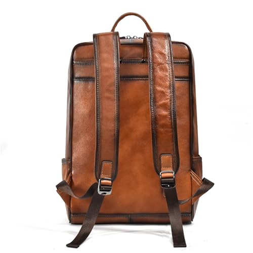 Mens Backpack Men's Leather Shoulder Backpack Vintage Commuter Business Travel Bag for Camping Outdoor Sport,Brown-42x30x13cm3