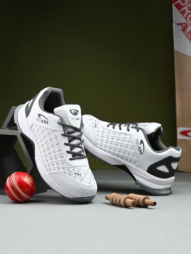 Image of Pro ASE Lightweight Cricket Shoes - Durable & Comfortable | Ideal for Turf, Ground & Hard Surfaces | Allrounder Design with Studs & Superior Grip | White, Blue, Grey, Orange