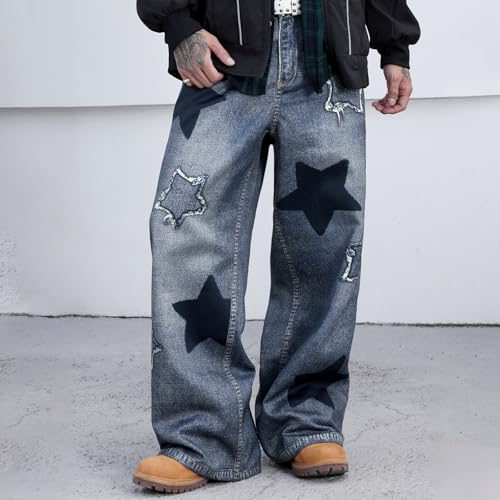 Men's Jeans Pants Urban Cool Stars Loose Fit Casual Jeans Denim Trousers Bottom Pant Streetwear for Daily Party2