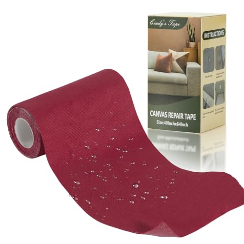 Image of Linen Canvas Repair Tape, 4 inch x 63 inch Claret Waterproof Self-Adhesive Patch for Outdoor Gear, Durable and Weatherproof Fabric Tape for Boat Covers, Tents, Sofas, Sun Shades, Awnings, and Lounge Chairs