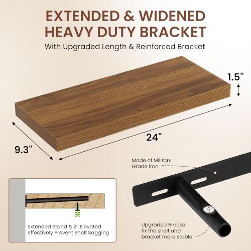 Image of Dreamland 24 Inches Floating Shelves for Wall,9.3 inch Deep Long Floating Shelves Set of 2,Large Display & Storage Shelf,Wall Shelf for Bathroom Bedroom Living Room Kitchen Office,Walnut