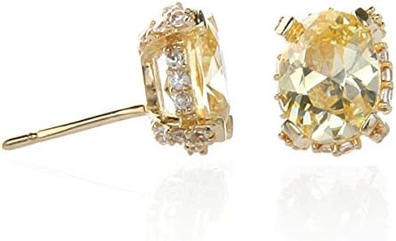 Gold Plate Silver Oval Shape Canary Cz Stud Earring