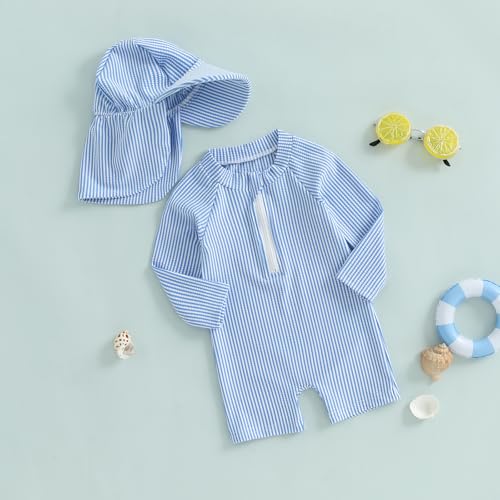 Baby Boys Girls Swimsuit One Piece Striped Zipper Bathing Suit Rash Guard Long Sleeve Seersucker Swimwear Sunsuit2