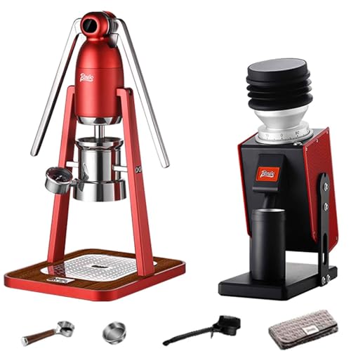 Máquina de espresso manual con molinillo, cafetera de presión manual de palanca directa, medidor de presión en tiempo real para uso doméstico y comercial