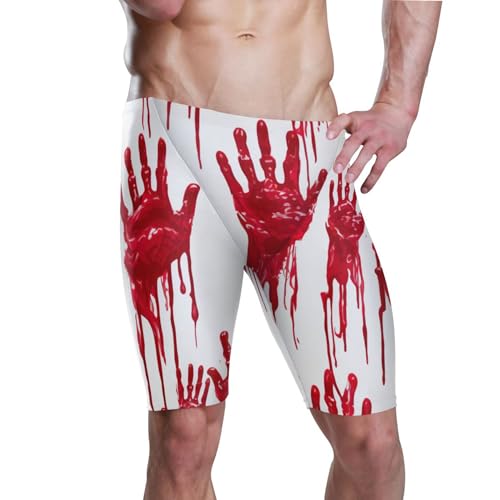 UMIRIKO Halloween Bloody Handprint Men's Swim Jammers Racing Training Swimsuit Fast, Flexible,Comfortable XXXL B0401435