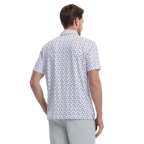 Image of M MAELREG Mens Golf Shirt Short Sleeve Dry Fit Print Moisture Wicking Performance Patterns Collared Polo Shirt