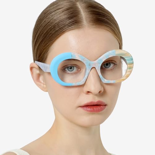 Image of HEPIDEM Multicolor Acetate Glasses Frame Women,Oversize Round Optical Eyeglasses 9345
