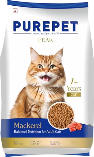 PurePet Peak Adult Dry Cat Food Mackerel 1.2 Kg | Complete & Balanced Nutrition Taurine For Healthy Heart Controls Urinary pH Healthy Skin & Coat