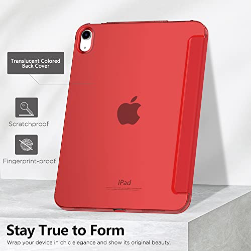 Image of MoKo for iPad (A16) 11th Generation Case 11 Inch 2025, iPad 10th Generation Case 10.9 Inch 2022, Slim Stand Hard PC Translucent Back Shell Smart Cover, Support Touch ID, Auto Wake /Sleep,Red