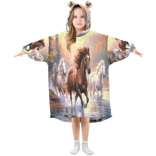 Couverture à capuche portable en flanelle pour enfants motif cheval de course