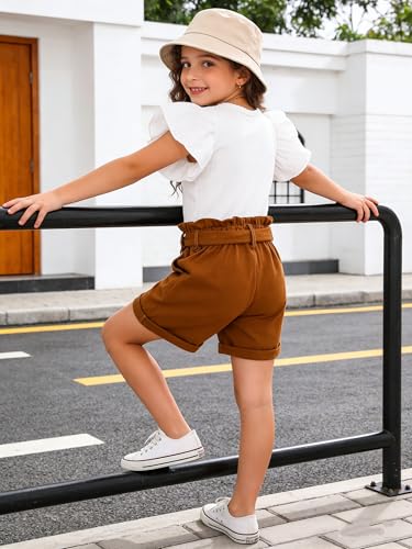 Image of Kids Girl Clothes Heart Print Short Sleeve Top and Shorts Cute Girl Summer Outfits Short Set