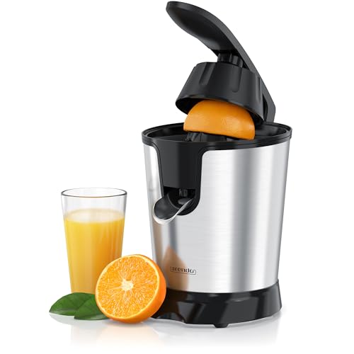 Arendo - Edelstahl Saftpresse elektrisch - Zitruspresse Orangenpresse Entsafter - 800 Watt Hochleistungsmotor - sehr hohe Ergiebigkeit - Edelstahlkegel - BPA frei - Spülmaschinen-geeignet