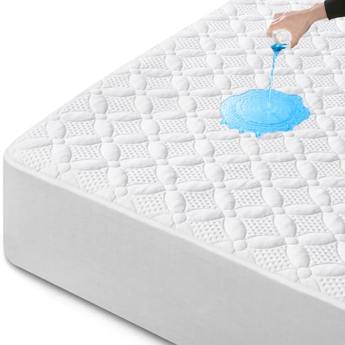 Queen Size Waterproof Mattress Protector, Soft Viscose Made from Bamboo Mattress Pad Cover Queen Size, Cooling Queen Size Mattress Cover for 6-18 inches Mattress, White