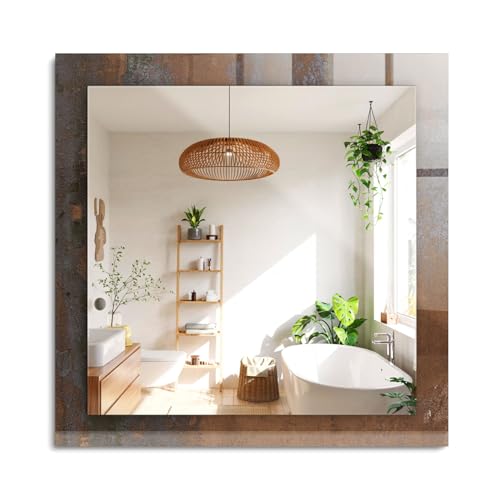 Generico Decormat Specchio da bagno Specchio da parete rettangolare 60x60cm - Metallo ruggine alla moda