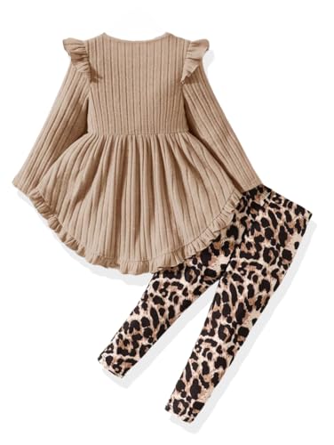 Image of Toddler Girl Clothes Ruffle Long Sleeve Heart Print Tops and Pants 2PC Little Girl Winter Outfits Size (4-7T)