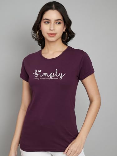 Image of Women Cotton Regular Fit Round Neck T-Shirt (Simply)