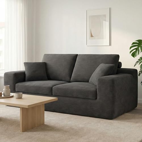 Image of LIKIMIO Loveseat Sofa in a Box, 78 inch Cloud Boneless Couch for Living Room with 30 inch Comfy Deep Seat, Modern Upholstered Corduroy Sofa for Apartment, Home Office, No Assembly, Dark Grey