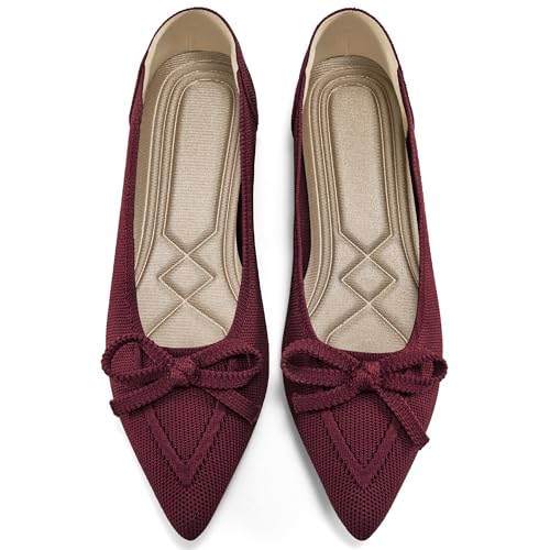Image of Ablanczoom Ballet Flats Shoes for Women: Dressy Pointed Toe Bow Knit Flats Comfortable Slip On Work Business Casual Shoes
