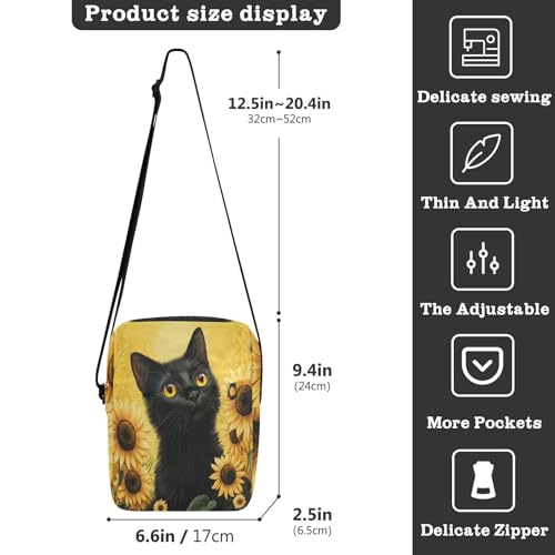 men's messenger bag shoulder bag crossbody Cross Body Purses Adjustable Strap for outdoor sports outdoor sports- Black Cat Sunflower Daisy Spring3