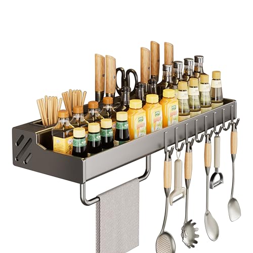 Image of Yindella Multi-Functional Rotating Seasoning Box with Knife Holder 4 Transparent Storage Drawers Spice Box with Small Spoon Condiment Dispenser for Kitchen (Seasoning Rack-50cm)