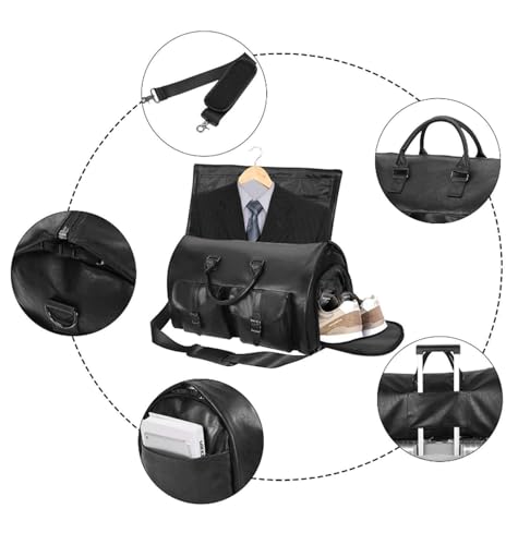 Weekender Travel Bag Canvas Garment Bag for Travel, Convertible Carry On Garment Duffel Bag for Men, Faux Leather Sport Gym Bag(D)4