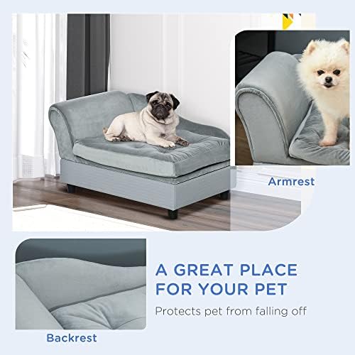 PawHut Dog Sofa Pet Chair Cat Couch with Storage, Soft Cushion, 76 x 45 x 41.5cm - Light Grey