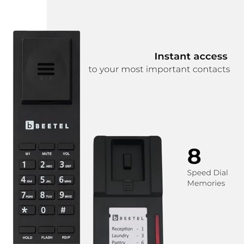 Image of Beetel H28 Corded Hotel Phone, Elegant Slim Design, 8 Speed Dial Memory, Hearing Aid Compatible (HAC), Adjustable Handset /Ringer Volume, Ringer LED, Wall Mount, Redial /Mute /Flash /Privacy Guard(Black)