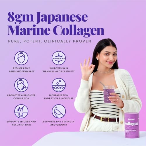 Trunativ Collagen Supplements | Advanced Japanese Marine Collagen Powder for Women & Men | Type 1 and 3 Hydrolyzed Peptides | Supplement with Hyaluronic Acid | Supports Skin Glow, Hair Growth, and Nail Strength | Blueberry Lavender (200g)