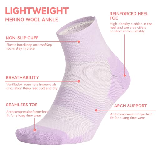 Image of 3 Pairs 90% Merino Wool Ankle Socks, Thin All-Season Casual Soft Breathable for Men Women