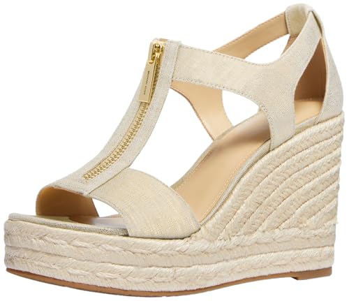 Michael Kors Women's Berkley Mid-Heel Wedge Sandal, Pale Gold, 8