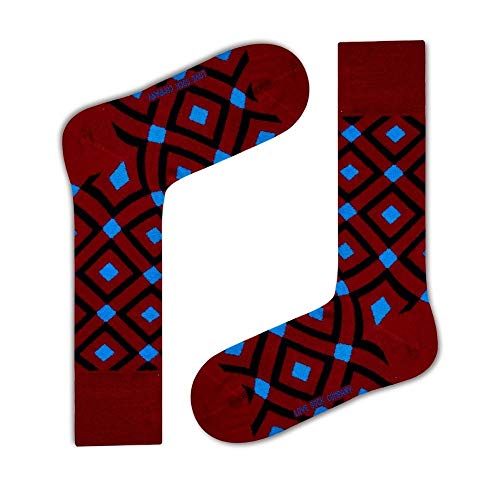 Men's Argyle Pattern Dress Mid-Calf socks - Organic Cotton - One Size 7-12.5 - One Pair - Mirror Burgundy Blue