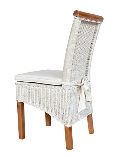 casamia Silla de Comedor Rattan Sabe de Lino Blanco con Cojines Perth