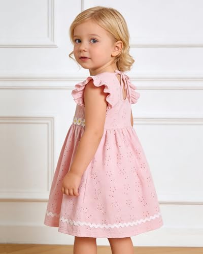 Coedody Toddler Girls Dress Ruffle Sleeveless Casual Spring Summer Beach Sundress Kids Dresses 3T 4T Little Girl Toddler Outfits Pink — view 4