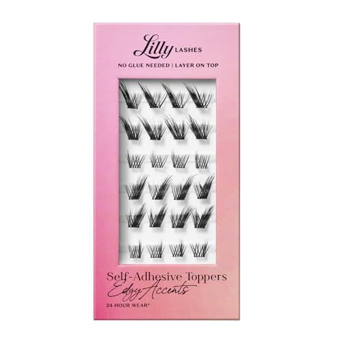 Lilly Lashes Self-Adhesive Edgy Accents Lash Clusters Toppers – Pre-Glued Clear-Band False Lashes for Effortless Application, 24 Hr All-Day Hold, Lightweight & Reusable Lash Extensions