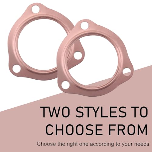 Image of ijuicy 2 PCS Car Exhaust Gaskets, 2.5 inch Copper Exhaust Manifold Gasket, 3-Bolt Standard Exhaust Pipe Gasket, Ultra Seal Exhaust Flange Gasket, Compatible with Chevrolet SBC BBC 302 305 454 (Gold)