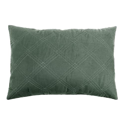 Levtex Home - 100% French Flax Linen Front/100% Cotton Back - Standard Quilted Sham - French Flax Washed Linen - Green Forest - Sham Size (26 x 20in.)