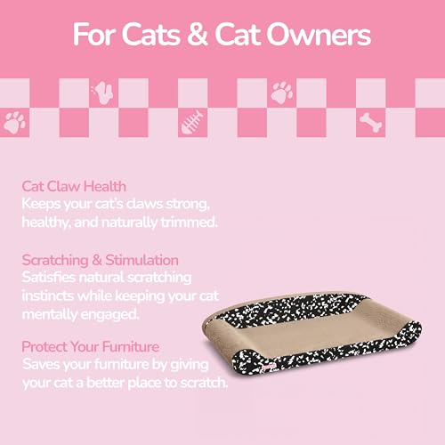 Image of Montego 27.5 inch Cardboard Cat Scratcher Lounge Bed, Corrugated Sofa Scratching Pad with Catnip, Black /White Furniture Protector for Large Cats CSR1004D