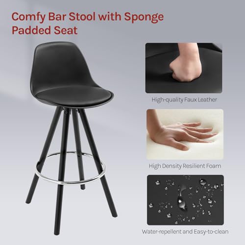 WOLTU Bar Stools Set of 2 Breakfast Counter Barstool with Back and Metal Legs for Kitchen, Black