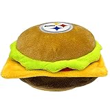 Pets First NFL Pittsburgh Steelers Stadium Cheese Burger Plush Dog & Cat Squeak Toy with Beautiful Team Name & Logo