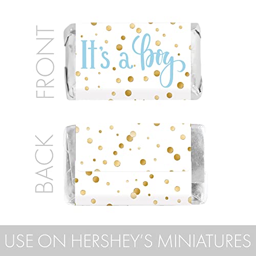 Blue And Gold It's A Boy Baby Shower Mini Candy Bar Wrappers - 45 Stickers #TOP3