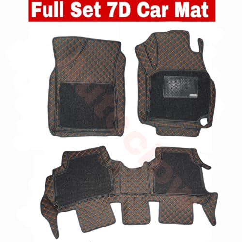 Autoclow/Premium 7D Car Mat for Maruti Suzuki Baleno (Model-2016-2021) || Luxury Leather Dual-Stitch 7D Car Mat Full Set || 100% Waterproof || Color : TAN Stitch-Black Grass (Design-1)