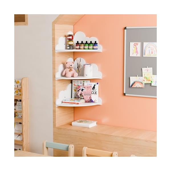 Cloud floating corner shelves set of 3 cloud corner wall shelves for kids room white corner shelf nursery wall deor small cute cloud dispaly shelf wall mounted for toys plants storage  urban country home decor
