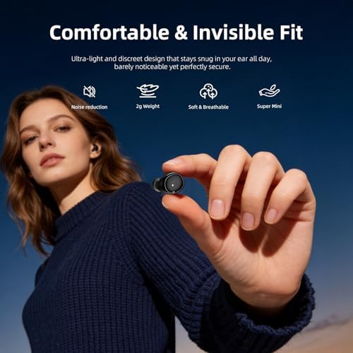 CUAUUO Flat Sleep Earbuds Mini Invisible Tiny Wireless Ear Buds, Wireless Hidden Small Sleeping Headphones for Side Sleepers, Discreet in-Ear Earphones for Small Ear Canals, Women & Work (Purple) - 3