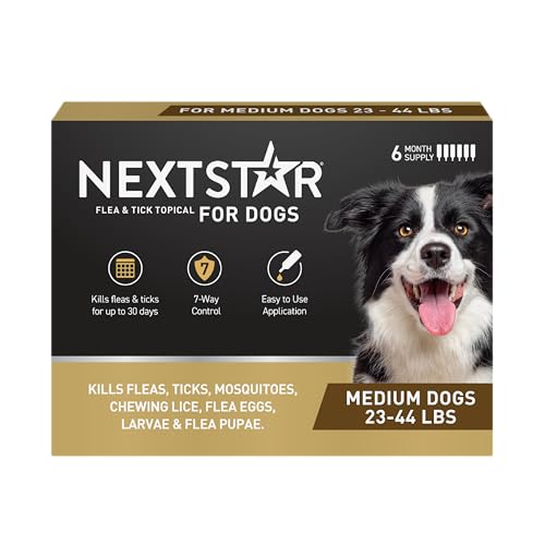 NEXTSTAR Flea and Tick Prevention for Dogs, Repellent, and Control, Fast Acting Waterproof Topical Drops for Medium Dogs, 6 Monthly Doses