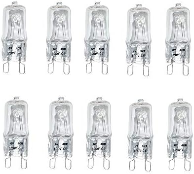 UNITEDLUX G9 Halogen Bulbs 40 Watt 120Volt JCD Type G9 Bi-Pin Double Loop Base Dimmable for Crystal Chandelier, 10 Pack