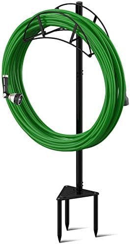 Meykwod Garden Hose Stand, Hose Hanger Freestanding, Water Hose Holder Stake, In ground Heavy Duty Hose Organizer Outdoor, Hose Rack for Outside Yard, Sturdy to Hold 150ft Hose (Metal, Black)