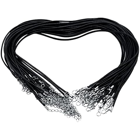 Necklace Cord, Leather Black Necklace Waxed Cord With Lobster Clasp For Jewellery Making Rope Necklace String For String Pendant Necklaces Bracelets Anklets 30PCS 2mm Cover