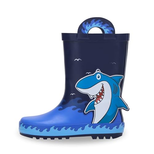 EUXTERPA Toddler Rain Boots for Boys Girls Waterproof Kids Printed Rubber Boots with Easy On Handles