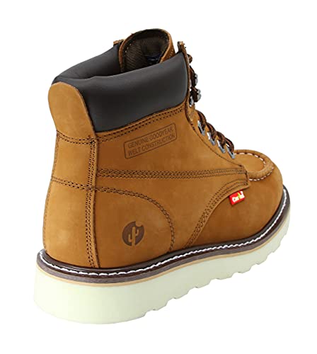 CACTUS Men's 6" Nubuck Leather Moc-Toe Work Boots with Padded Collar and Sponge Footbed - Comfortable, Lightweight, Goodyear Welt Construction, Flexible and Durable PU Sole - Model 3611M3